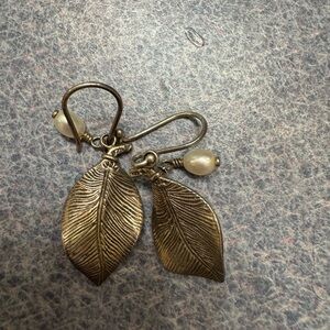 Silpada Gold Leaf Drop Earrings with Pearl